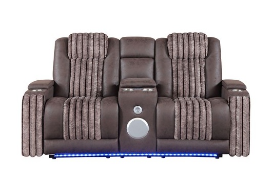 Picture of Pepe Mocha Dual Power Reclining Console Loveseat With Bluetooth & LED Lights