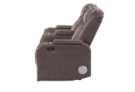 Picture of Pepe Mocha Dual Power Reclining Console Loveseat With Bluetooth & LED Lights