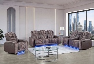 Picture of Pepe Mocha Dual Power Reclining Console Loveseat With Bluetooth & LED Lights