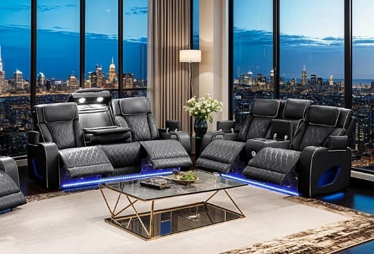 Picture of Matrix Black Power Reclining Sofa & Console Loveseat With LED Lights & Masssage