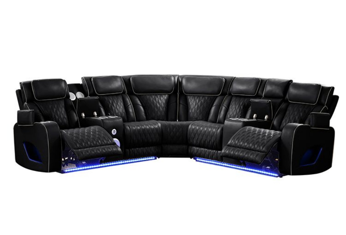 Matrix Black Power Reclining Sectional With LED Lights & Massage