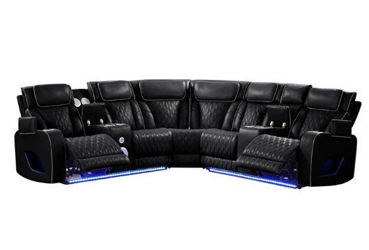 Picture of Matrix Black Power Reclining Sectional With LED Lights & Massage