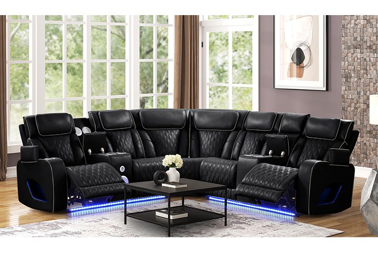 Matrix Black Power Reclining Sectional With LED Lights & Massage
