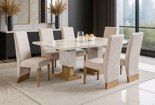 Picture of Leah Faux Marble/Natural 7 PC Dining Room