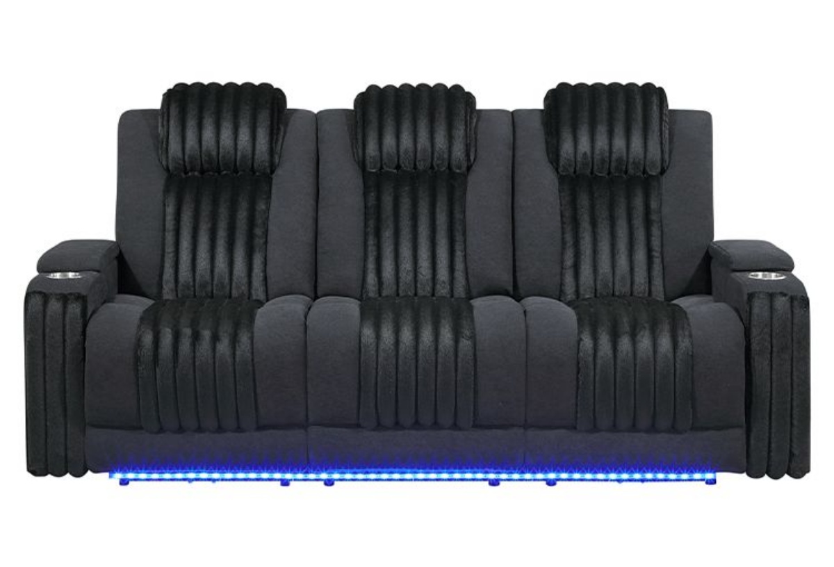 Picture of Pepe Black Dual Power Reclining Sofa With LED Lights