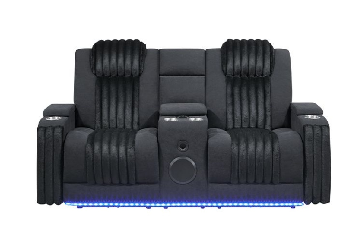 Picture of Pepe Black Dual Power Reclining Console Loveseat With Bluetooth & LED Lights