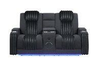 Picture of Pepe Black Dual Power Reclining Console Loveseat With Bluetooth & LED Lights