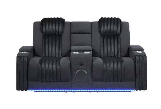 Picture of Pepe Black Dual Power Reclining Console Loveseat With Bluetooth & LED Lights
