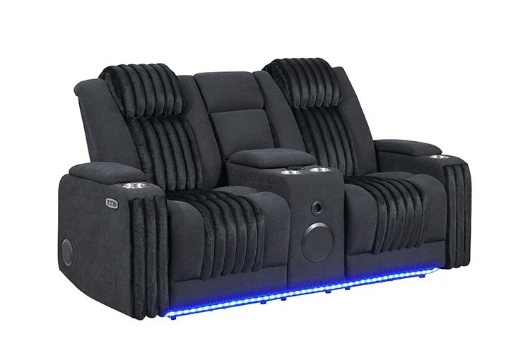Picture of Pepe Black Dual Power Reclining Console Loveseat With Bluetooth & LED Lights