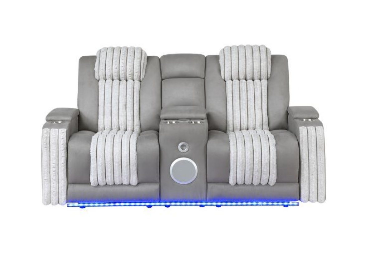 Picture of Pepe Grey Dual Power Reclining Console Loveseat With Bluetooth & LED Lights