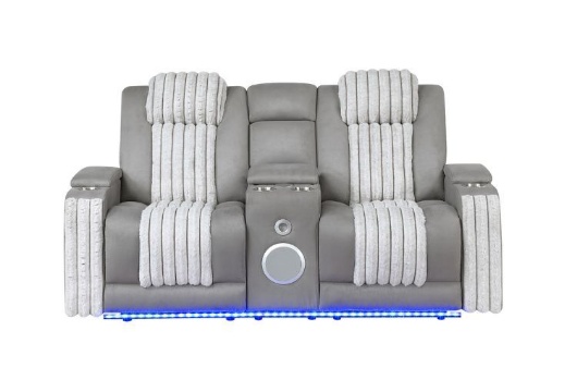 Picture of Pepe Grey Dual Power Reclining Console Loveseat With Bluetooth & LED Lights