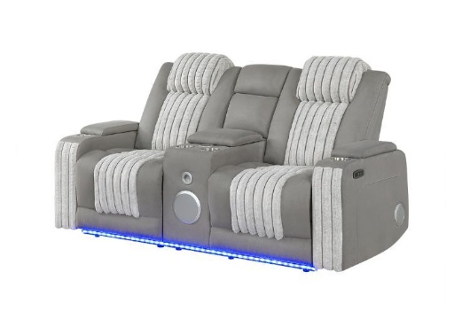 Picture of Pepe Grey Dual Power Reclining Console Loveseat With Bluetooth & LED Lights